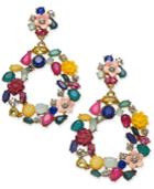 I.n.c. Gold-tone Multi-stone Flower Drop Hoop Earrings, Created For Macy's