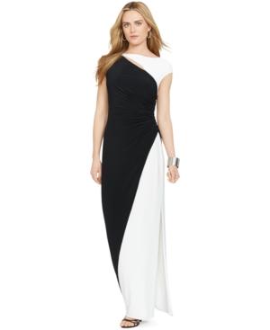 Lauren Ralph Lauren Colorblocked Cap-sleeve Gown