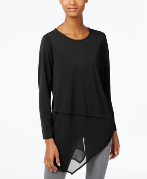 Alfani Mixed Media Overlay Asymmetrical-hem Top, Only At Macy's