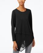 Alfani Mixed Media Overlay Asymmetrical-hem Top, Only At Macy's