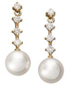 Belle De Mer 14k Gold Earrings, Cultured Freshwater Pearl (8mm) And Diamond (1/3 Ct. T.w.) Four-stone Earrings