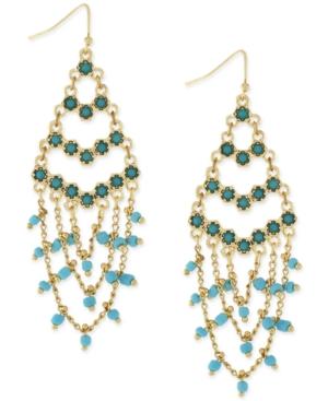 Bcbgeneration Gold-tone Blue And Green Beaded Chain Drop Earrings