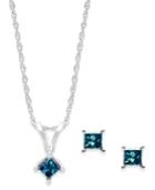 10k White Gold Blue Diamond Necklace And Earring