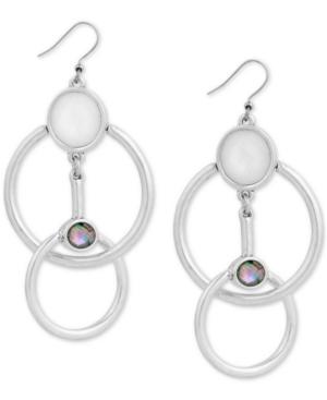 Lucky Brand Silver-tone White & Abalone Stone Circle Drop Earrings