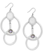 Lucky Brand Silver-tone White & Abalone Stone Circle Drop Earrings