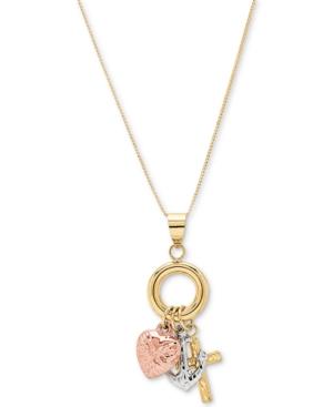 Tricolor Faith, Hope & Charity 18 Pendant Necklace In 10k Gold With Rose- & Rhodium-plating