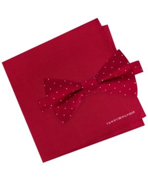 Tommy Hilfiger Men's Dot Pre-tied Silk Bow Tie & Solid Silk Pocket Square Set