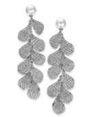 Danori Cubic Zirconia Petal & Imitation Pearl Linear Drop Earrings, Created For Macy's