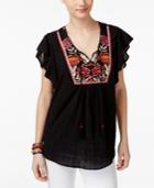 Style & Co Embroidered Butterfly-sleeve Top, Only At Macy's