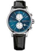 Hugo Boss Men's Chronograph Jet Black Leather Strap Watch 41mm 1513283