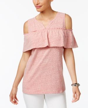 Style & Co Striped Cold-shoulder Top, Only At Macy's