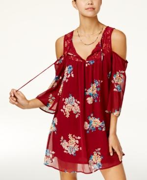Heart And Soul Juniors' Printed Cold-shoulder Dress