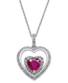 Ruby (1-1/3 Ct. T.w.) And Diamond (1/3 Ct. T.w.) Heart Pendant Necklace In 14k White Gold