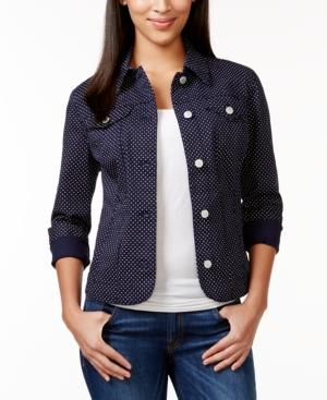 Charter Club Polka-dot-print Denim Jacket, Only At Macy's