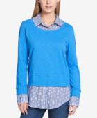 Tommy Hilfiger Cotton Layered-look Collared Sweater, Created For Macy's