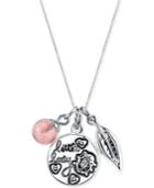 Unwritten Daughter Charm And Cherry Quartz Bead (8mm) Necklace In Stainless Steel