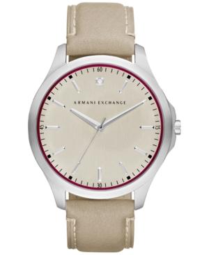 Ax Armani Exchange Men's Diamond Accent Taupe Leather Strap Watch 46mm Ax2183