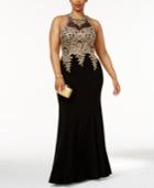 Xscape Plus Size Embroidered Mesh Mermaid Gown