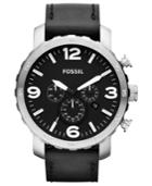 Fossil Men's Chronograph Nate Black Leather Strap Watch 50mm