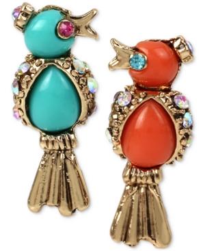 Betsey Johnson Gold-tone Stone And Crystal Bird Mismatch Stud Earrings