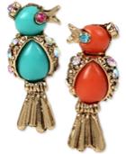 Betsey Johnson Gold-tone Stone And Crystal Bird Mismatch Stud Earrings