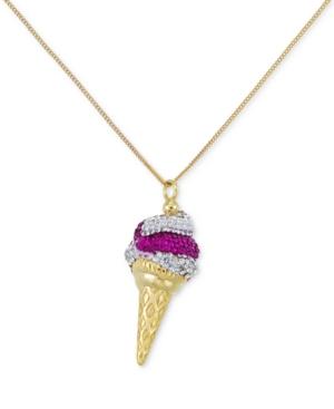 Simone I. Smith Pink And Clear Crystal Ice Cream Cone Pendant Necklace In 18k Gold Over Sterling Silver