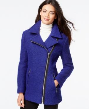 Calvin Klein Petite Asymmetrical-zip Wool Coat