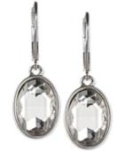 Nine West Silver-tone Crystal Oval Drop Earrings