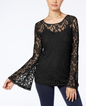 Ultra Flirt Juniors' Lace Bell-sleeve Top