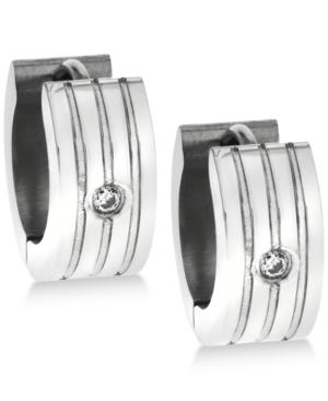 Sutton By Rhona Sutton Men's Stainless Steel Cubic Zirconia Huggie Hoop Earrings