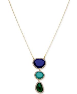 I.n.c. Gold-tone Triple-stone Pendant Necklace, 33 + 3 Extender, Created For Macy's