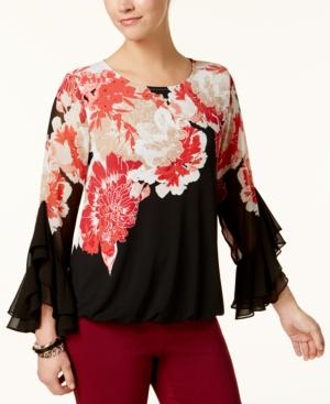 Alfani Printed Ruffle-sleeve Top, Created For Macy's
