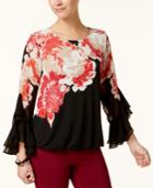 Alfani Printed Ruffle-sleeve Top, Created For Macy's