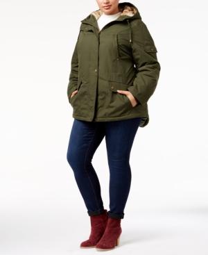 Celebrity Pink Trendy Plus Size Faux-fur-trim Hooded Parka