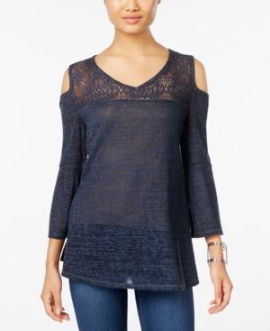 Style & Co Cold-shoulder Lace-trim Top, Only At Macy's