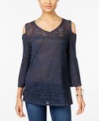 Style & Co Cold-shoulder Lace-trim Top, Only At Macy's