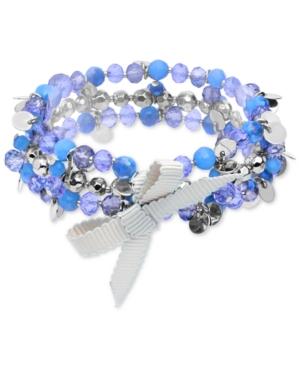 Lonna & Lilly Silver-tone Blue Bead Bow Coil Bracelet