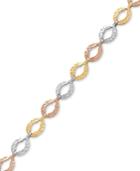Tricolor Textured Oval Link Bracelet In 14k Gold, White Gold & Rose Gold