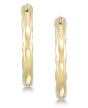 Signature Gold Diamond Accent Wavy Hoop Earrings In 14k Gold Over Resin