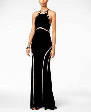 Xscape Velvet Illusion Cutout Gown
