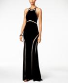 Xscape Velvet Illusion Cutout Gown