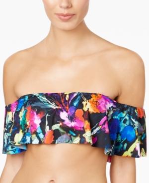 Bar Iii Painted Posies Printed Off-the-shoulder Bikini Top, Created For Macy's Women's Swimsuit