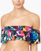 Bar Iii Painted Posies Printed Off-the-shoulder Bikini Top, Created For Macy's Women's Swimsuit