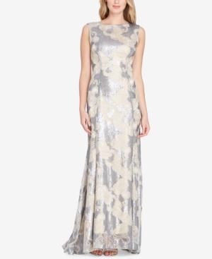 Tahari Asl Embroidered Metallic Gown