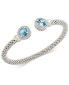 Blue Topaz (4-1/2 Ct. T.w.) & Diamond (1/3 Ct. T.w.) Mesh Cuff Bracelet In Sterling Silver