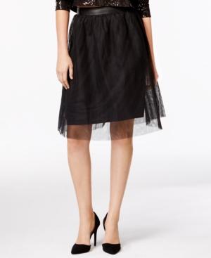 Kensie Tulle Faux-leather Contrast Skirt
