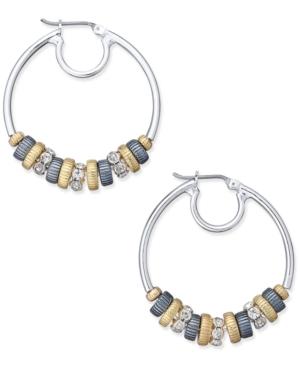 Nine West Two-tone Beaded Hoop Earrings