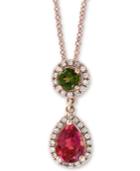 Effy Multi-tourmaline (1 Ct. T.w.) & Diamond (1/8 Ct. T.w.) Drop 18 Pendant Necklace In 14k Rose Gold