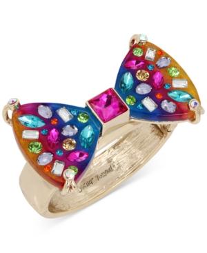 Betsey Johnson Gold-tone Multi-stone Rainbow Hinged Bangle Bracelet