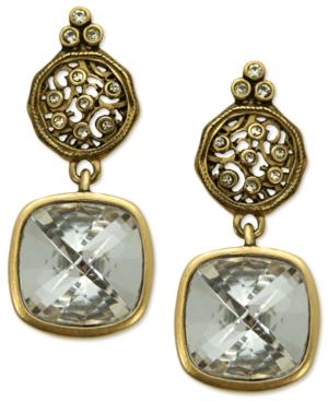 T Tahari Earrings, 14k Gold Plated Essentials Crystal Scroll Drop Earrings